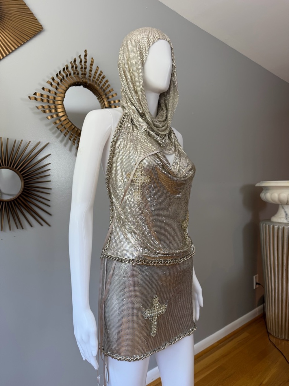 REVOLVE - The Dolls House Silver Metallic Chainmail Hood Top & Mini Skirt Set - Picture 7 of 17